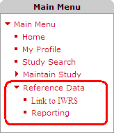 Reference Data menu